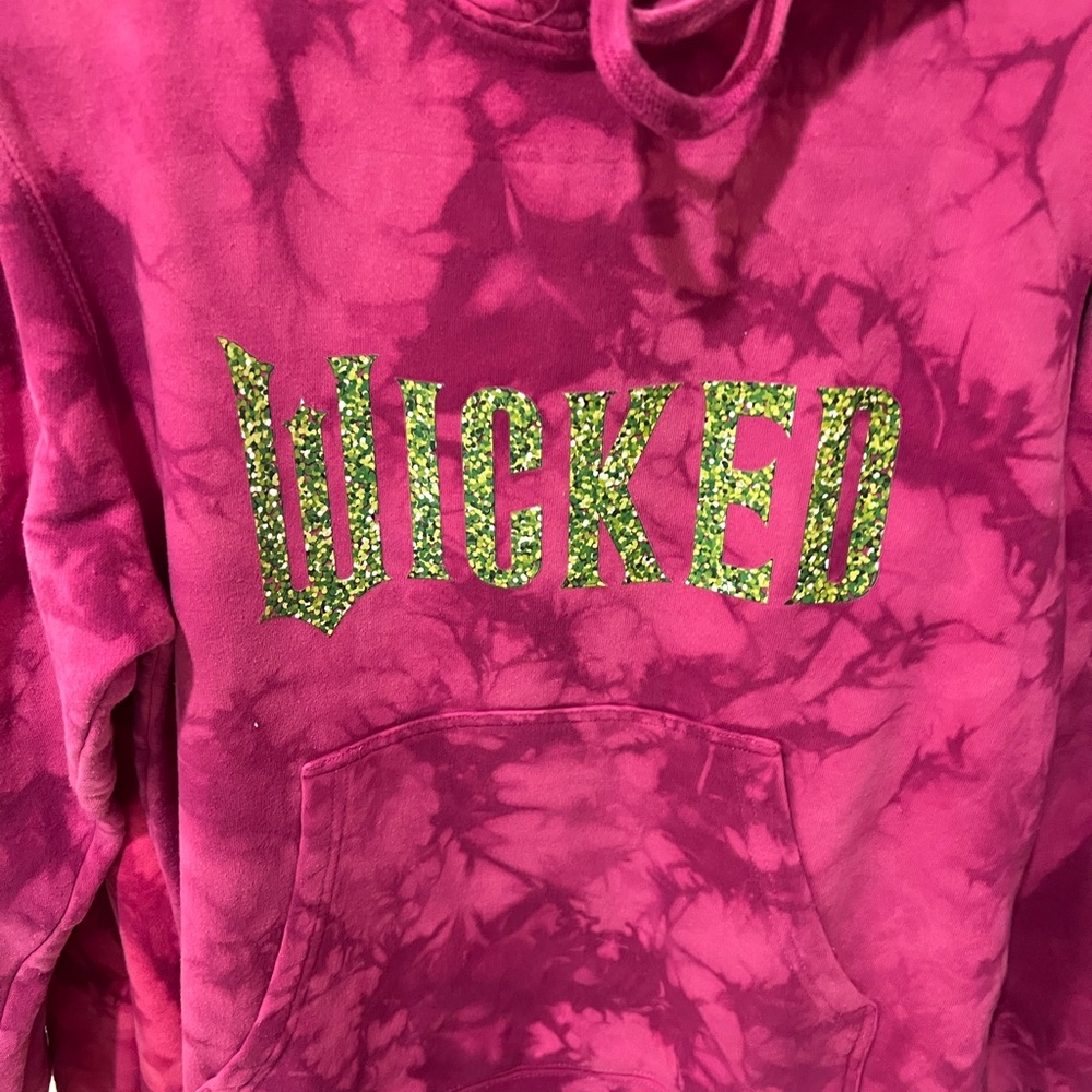 Gildan Pink Tie-Dye Hoodie with Green 'Wicked' Print